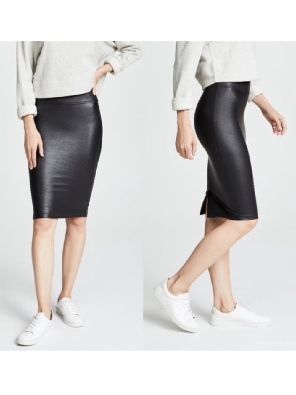 Spanx faux leather pencil skirt NWT medium very black